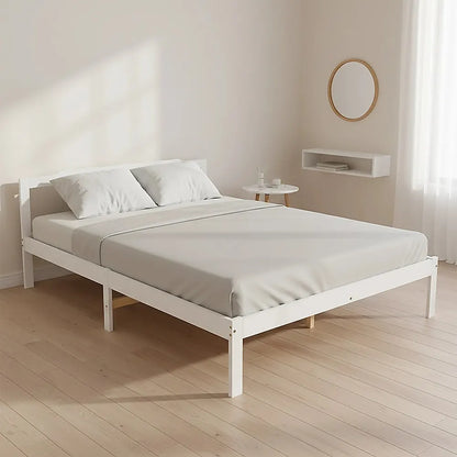 Double Wooden Bed Frame Home Furniture White - Image 5