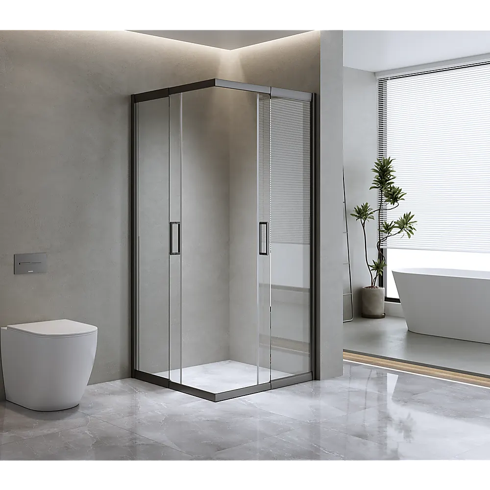 Adjustable 1200x1200mm Double Sliding Door Glass Shower Screen in Black - Image 2