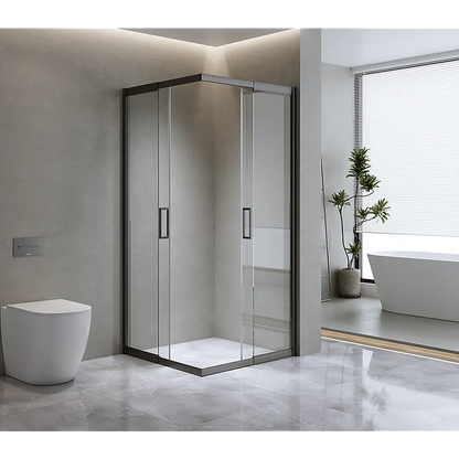 Adjustable 1200x1200mm Double Sliding Door Glass Shower Screen in Black - Image 2
