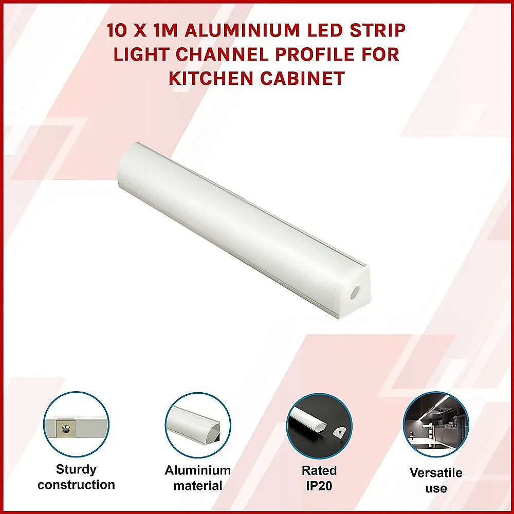 10 x 1M V-Style Aluminium LED Strip Light Channels for Cabinet Lighting - Image 3