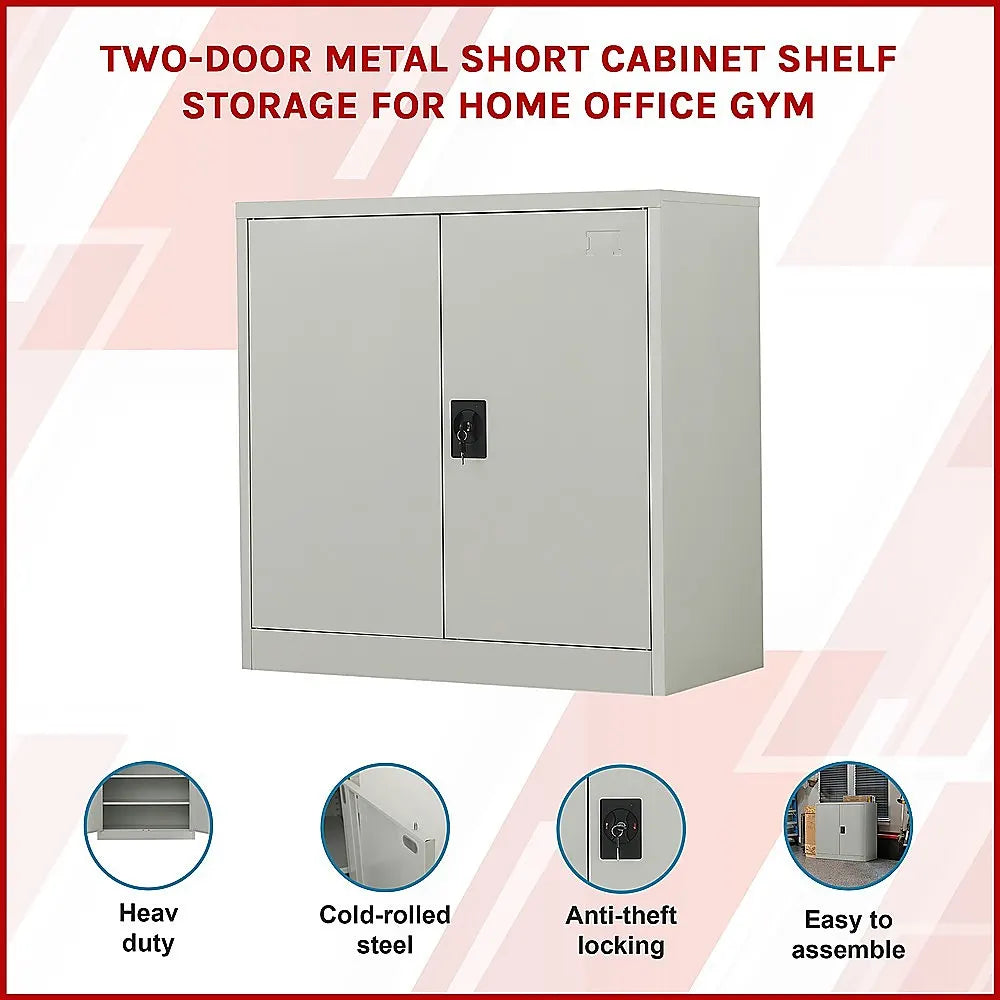 Two-Door Metal Short Cabinet Shelf Storage for Home Office Gym - Image 3