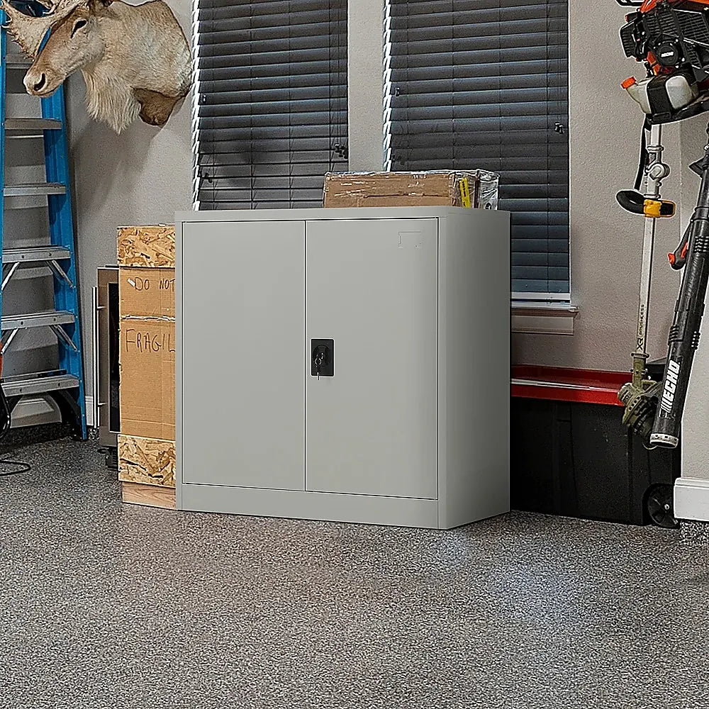 Two-Door Metal Short Cabinet Shelf Storage for Home Office Gym - Image 2