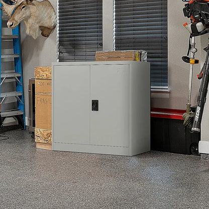 Two-Door Metal Short Cabinet Shelf Storage for Home Office Gym - Image 2