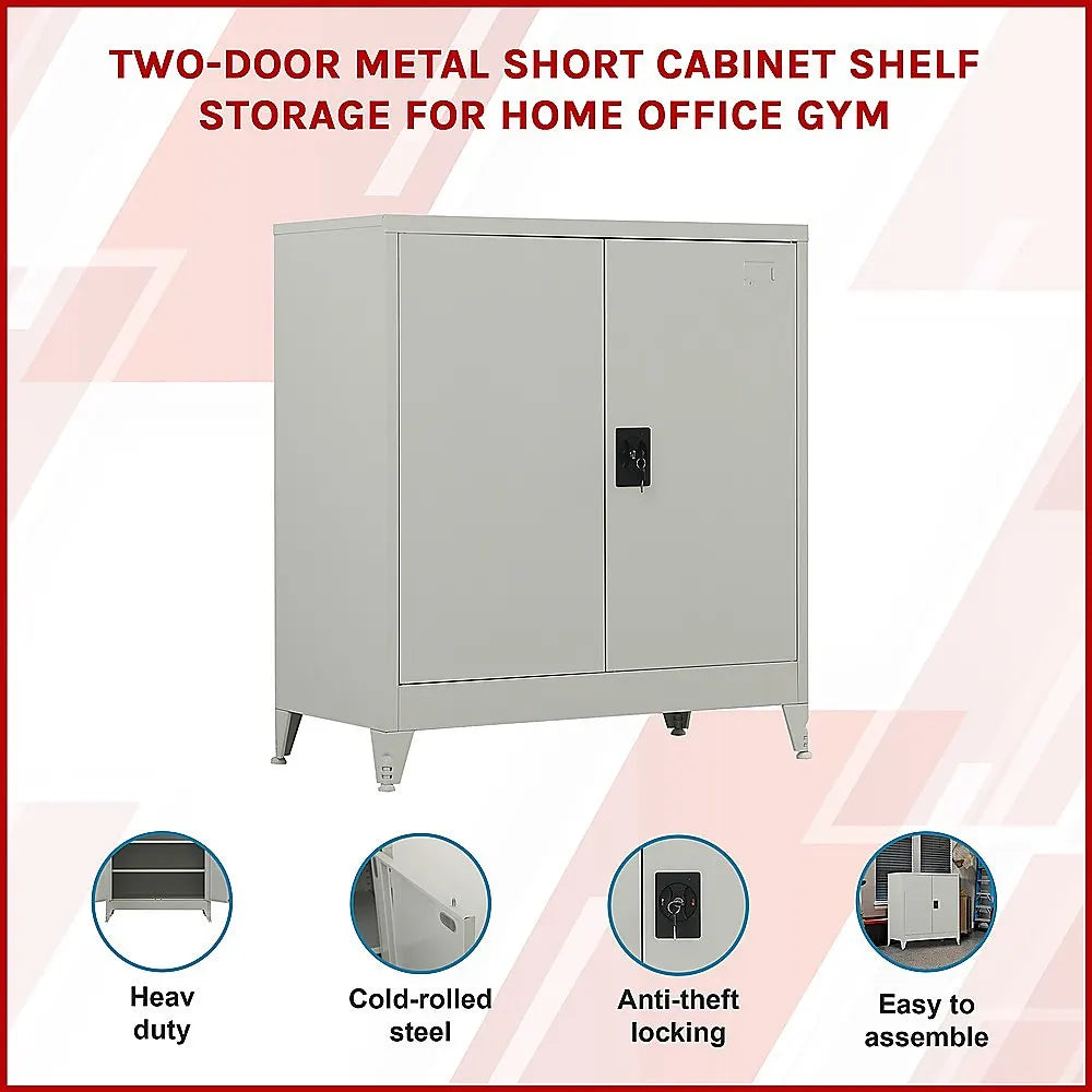 Two-Door Metal Short Cabinet Shelf Storage for Home Office Gym - Image 3