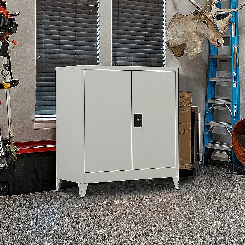 Two-Door Metal Short Cabinet Shelf Storage for Home Office Gym - Image 2