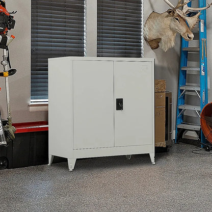 Two-Door Metal Short Cabinet Shelf Storage for Home Office Gym - Image 2