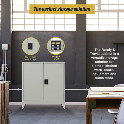 Two-Door Metal Short Cabinet Shelf Storage for Home Office Gym - Image 7