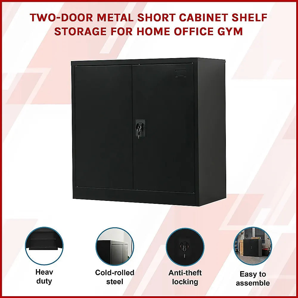 Two-Door Metal Short Cabinet Shelf Storage for Home Office Gym - Image 3
