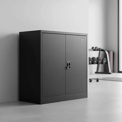 Two-Door Metal Short Cabinet Shelf Storage for Home Office Gym - Image 2