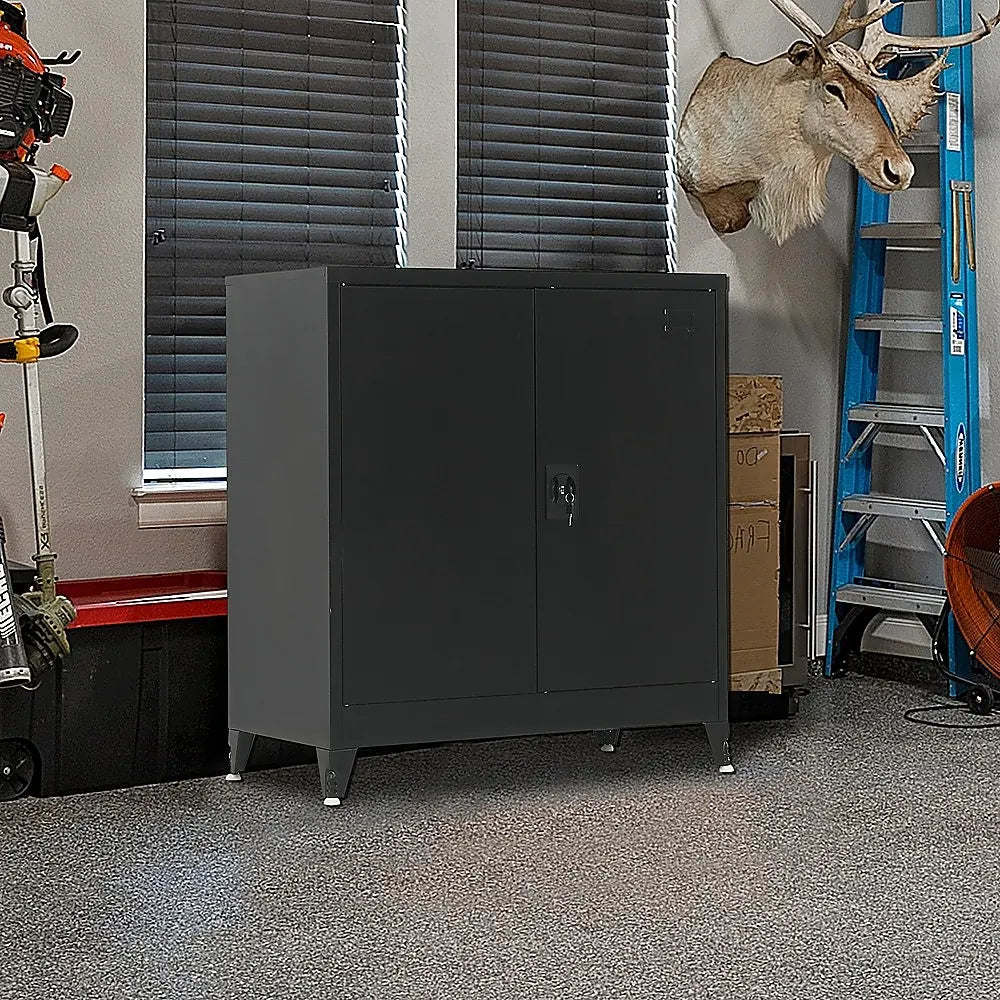 Two-Door Metal Short Cabinet Shelf Storage for Home Office Gym - Image 2