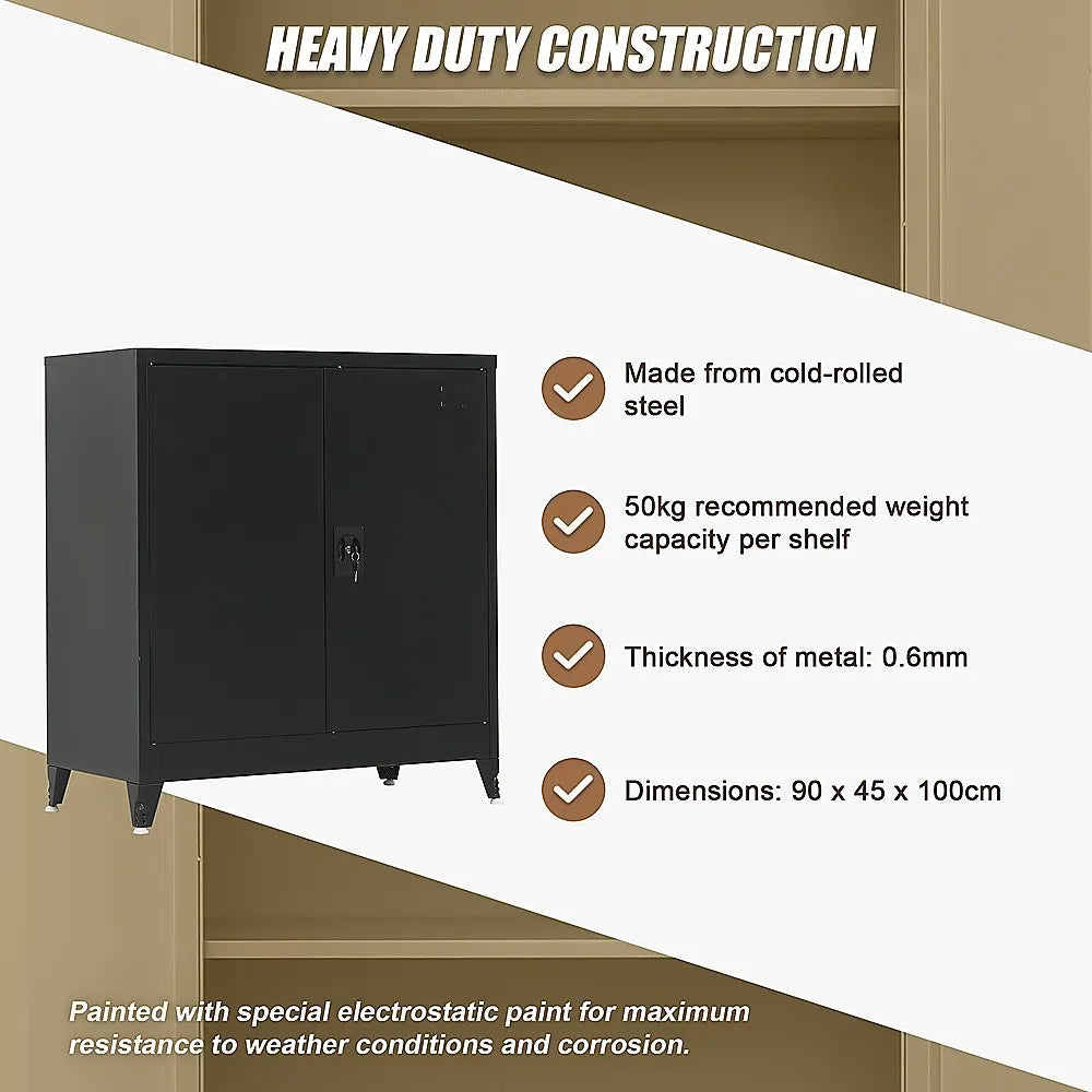 Two-Door Metal Short Cabinet Shelf Storage for Home Office Gym - Image 5