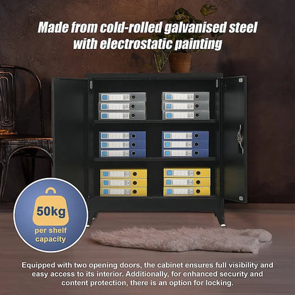 Two-Door Metal Short Cabinet Shelf Storage for Home Office Gym - Image 4