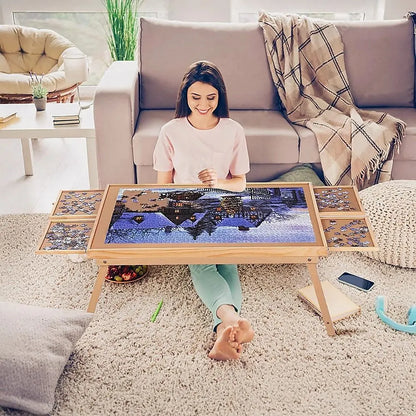 1500 Piece Wooden Jigsaw Puzzle Table – 67x87cm Puzzle Board with Folding Legs - Image 2