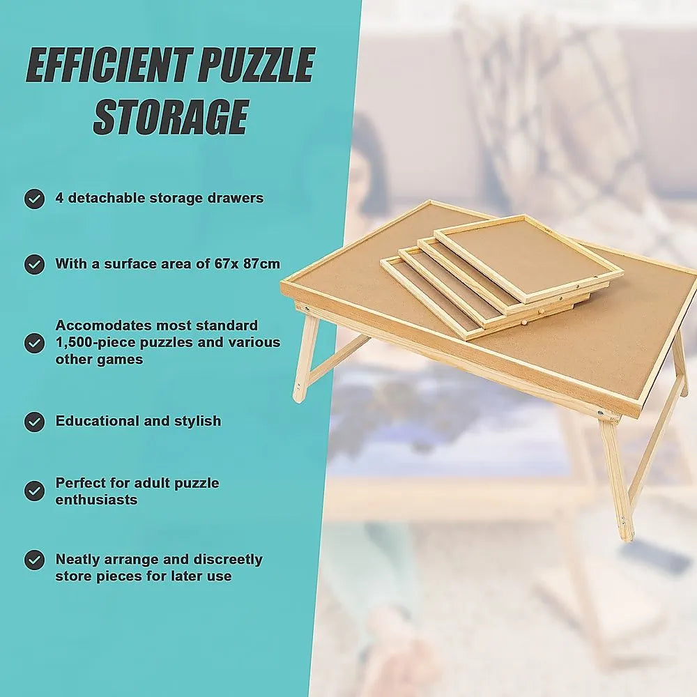1500 Piece Wooden Jigsaw Puzzle Table – 67x87cm Puzzle Board with Folding Legs - Image 8