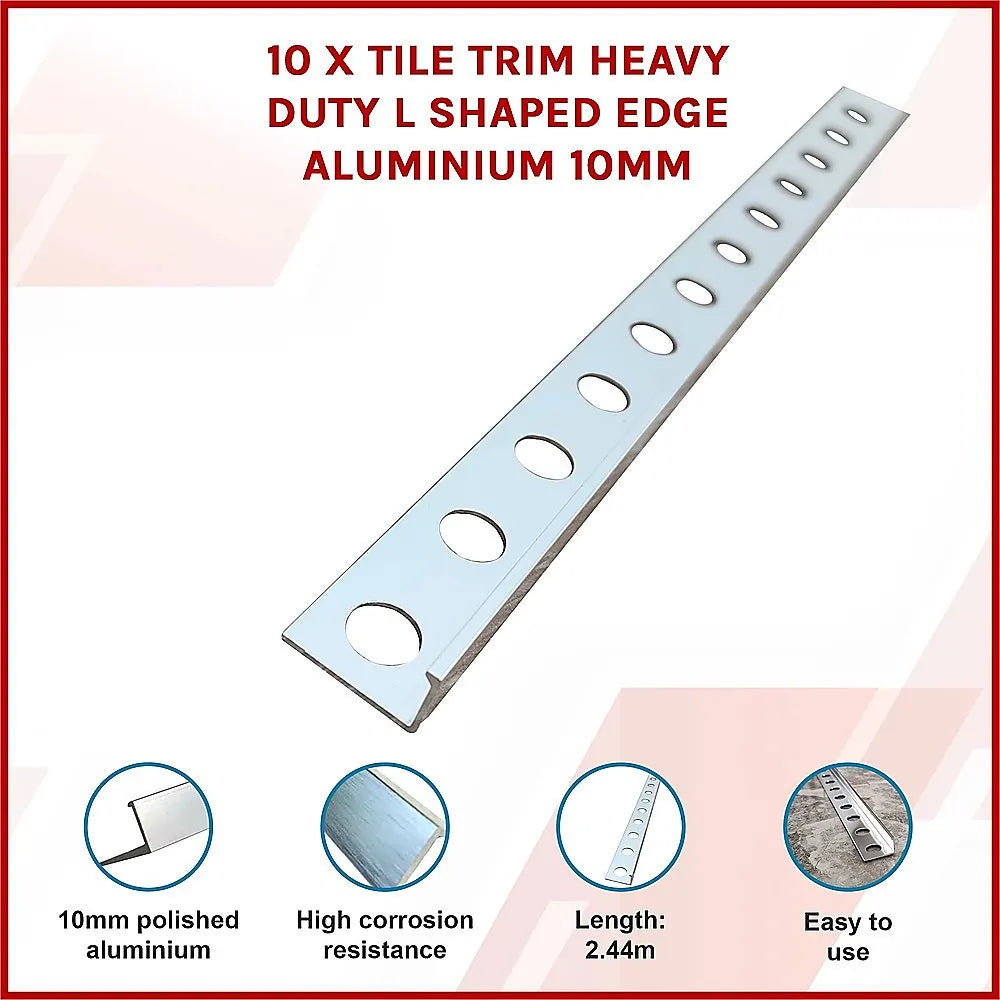 10 x Tile Trim Heavy Duty L Shaped Edge Aluminium 10mm - Image 3