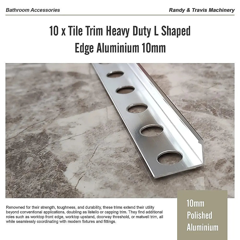 10 x Tile Trim Heavy Duty L Shaped Edge Aluminium 10mm - Image 9