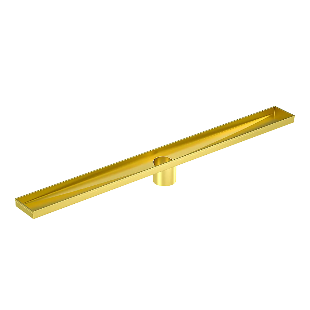900mm Bathroom Shower Brushed Brass Grate Drain w/ Centre outlet Floor Waste Square Pattern - Image 4