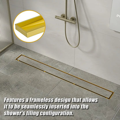 1000mm Tile Insert Bathroom Shower Brushed Brass Grate Drain w/Centre outlet Floor Waste - Image 9