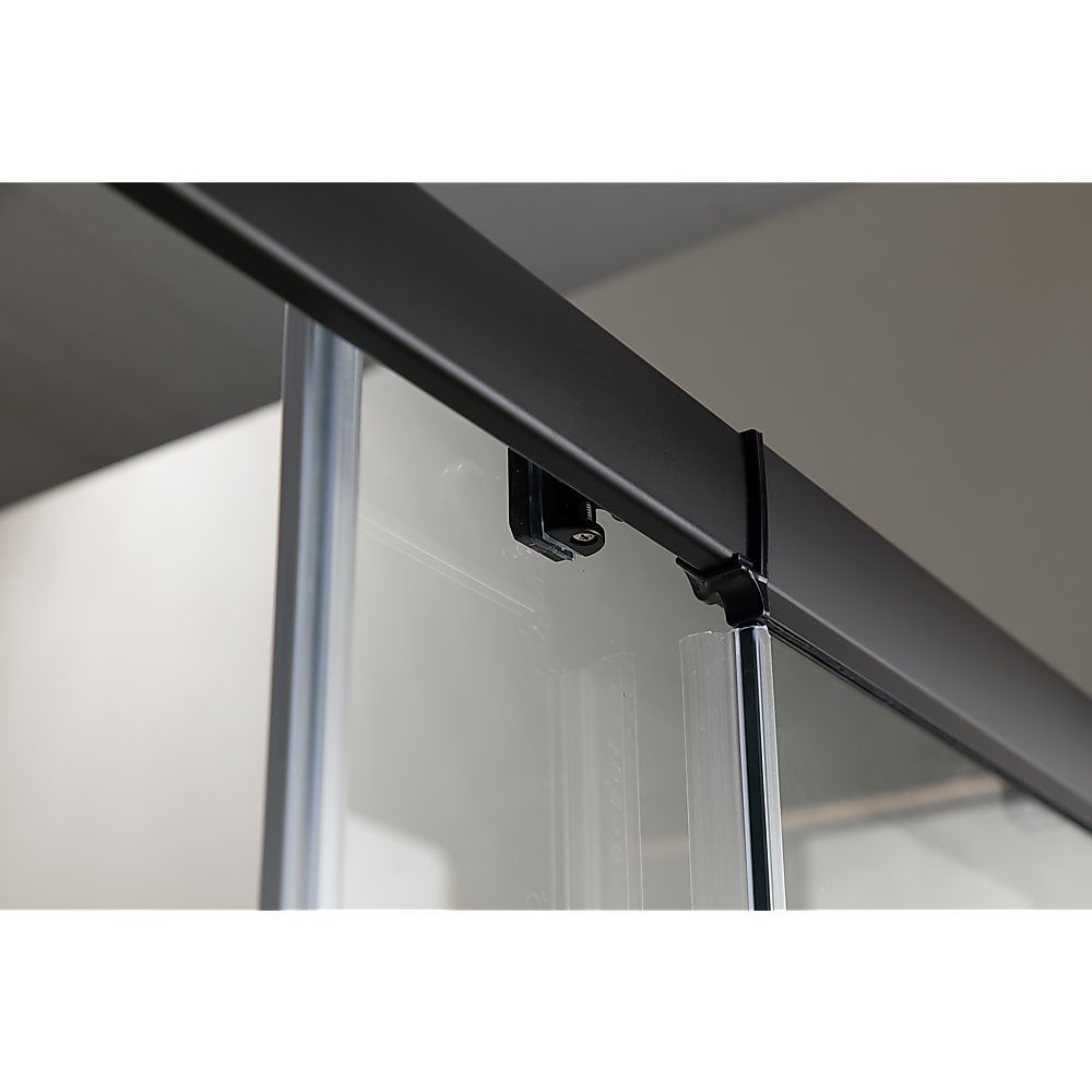 150mm Adjustable (1850x920mm) Single Door Corner Sliding Glass Shower Screen in Black - Image 4