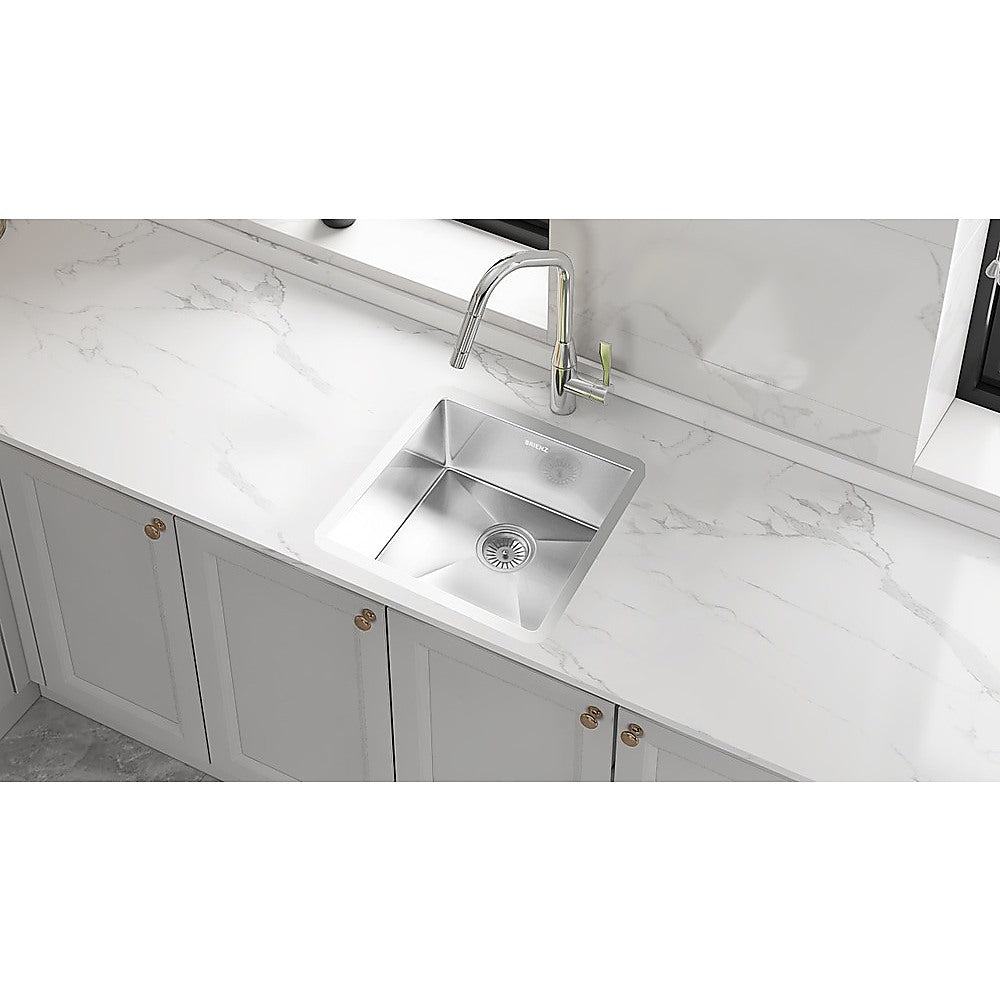 510x450mm Handmade Stainless Steel Undermount / Topmount Kitchen Laundry Sink with Waste - Image 3