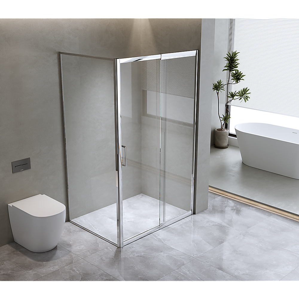 150mm Adjustable (2000x800mm) Single Door Corner Sliding Glass Shower Screen in Chrome - Image 4