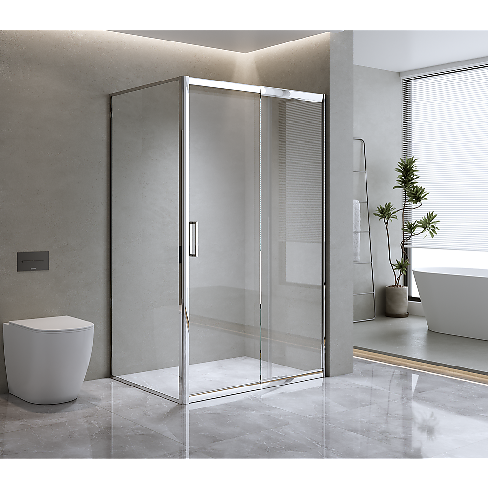 150mm Adjustable (2000x800mm) Single Door Corner Sliding Glass Shower Screen in Chrome - Image 5