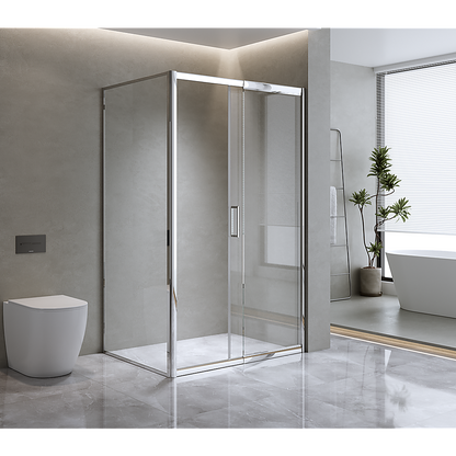150mm Adjustable (2000x920mm) Single Door Corner Sliding Glass Shower Screen in Chrome - Image 4