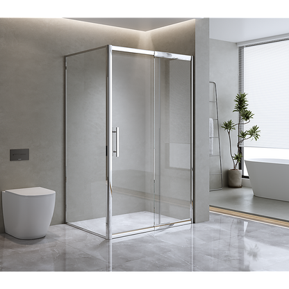 150mm Adjustable (2000x1010mm) Single Door Corner Sliding Glass Shower Screen in Chrome