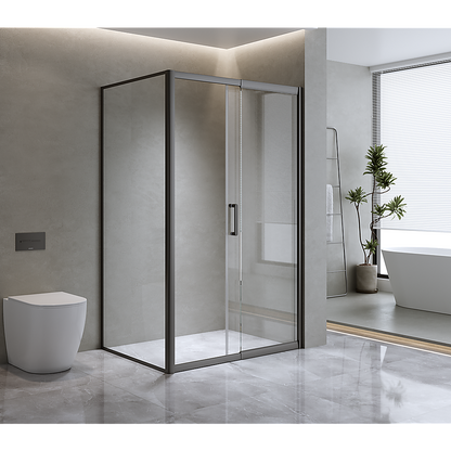 150mm Adjustable (2000x1010mm) Single Door Corner Sliding Glass Shower Screen in Black