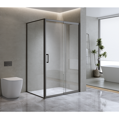 150mm Adjustable (2000x1010mm) Single Door Corner Sliding Glass Shower Screen in Black - Image 3