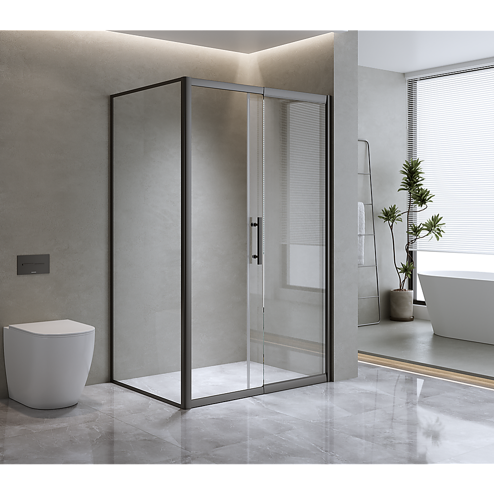 150mm Adjustable (2000x800mm) Single Door Corner Sliding Glass Shower Screen in Black - Image 3