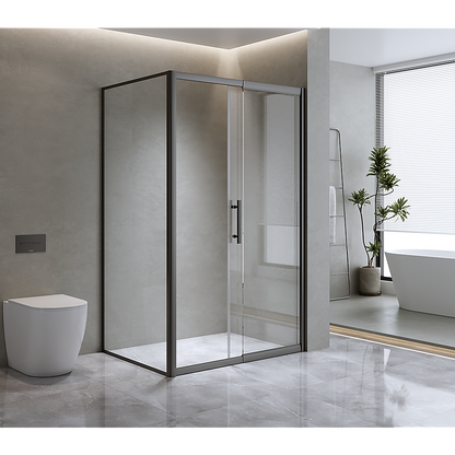 150mm Adjustable (2000x800mm) Single Door Corner Sliding Glass Shower Screen in Black - Image 3