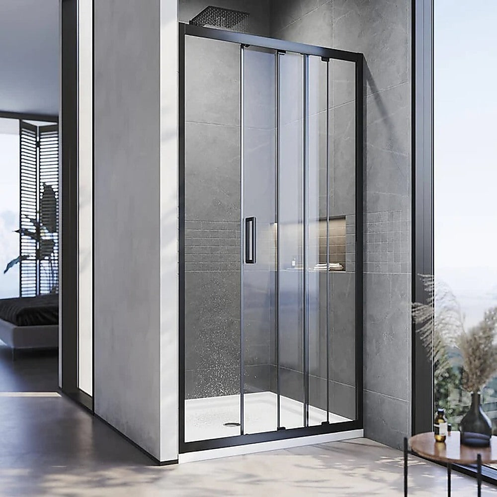 185-200cm Adjustable Wall to Wall Sliding Glass Shower Door in Black