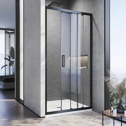 185-200cm Adjustable Wall to Wall Sliding Glass Shower Door in Black
