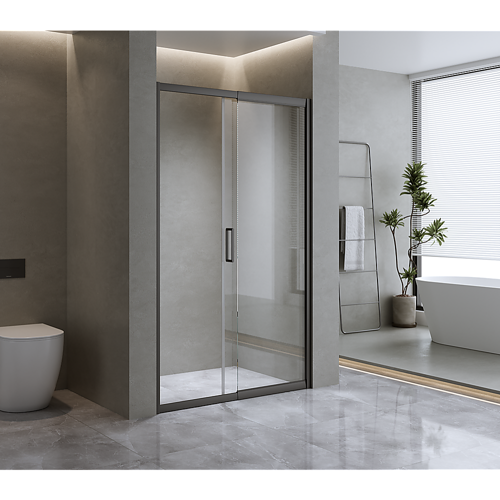170-185cm Adjustable Wall to Wall Sliding Glass Shower Door in Black - Image 3