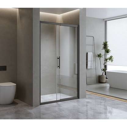 170-185cm Adjustable Wall to Wall Sliding Glass Shower Door in Black - Image 3