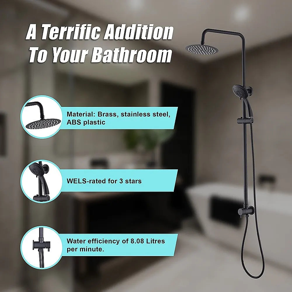 WELS 8" Rain Shower Head Set Rounded Dual Heads Faucet High Pressure Hand Held - Image 4