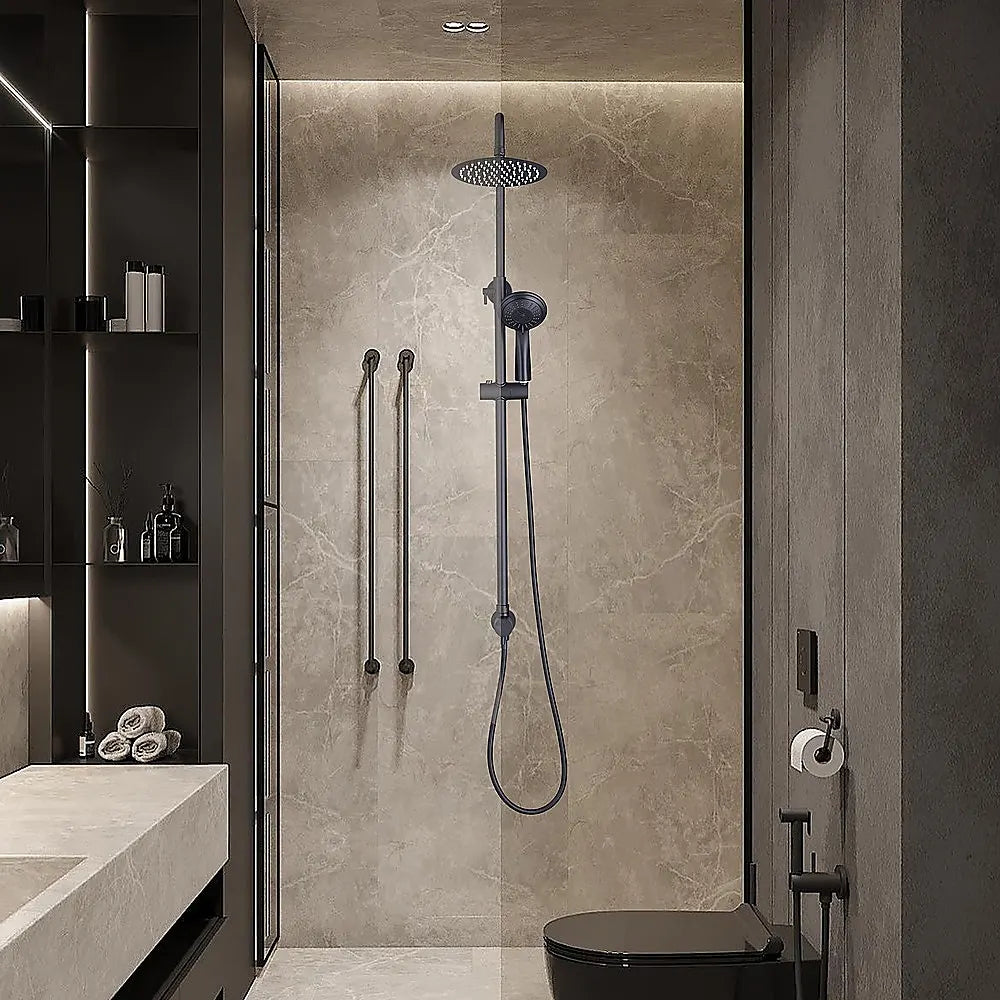 WELS 8" Rain Shower Head Set Rounded Dual Heads Faucet High Pressure Hand Held - Image 8