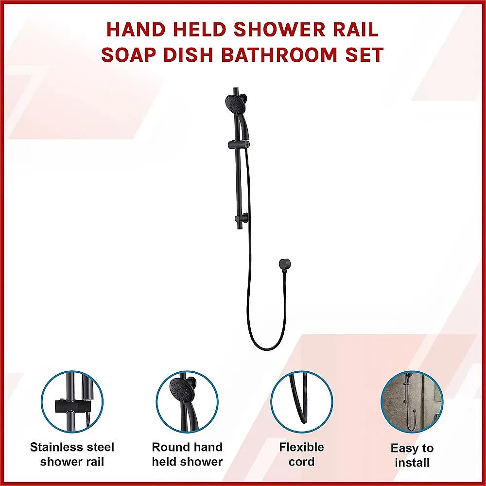 Hand Held Shower Rail Soap Dish Bathroom Set - Image 3