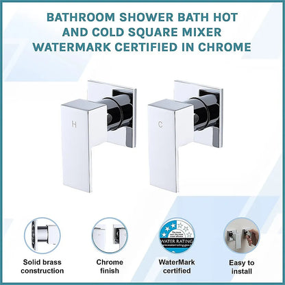 Bathroom Shower Bath Hot and Cold Square Mixer WATERMARK Certified in Chrome - Image 3