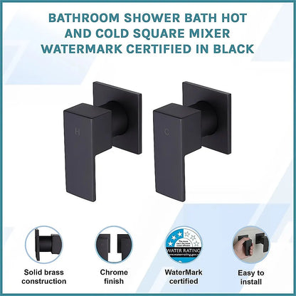 Bathroom Shower Bath Hot and Cold Square Mixer WATERMARK Certified in Black - Image 3