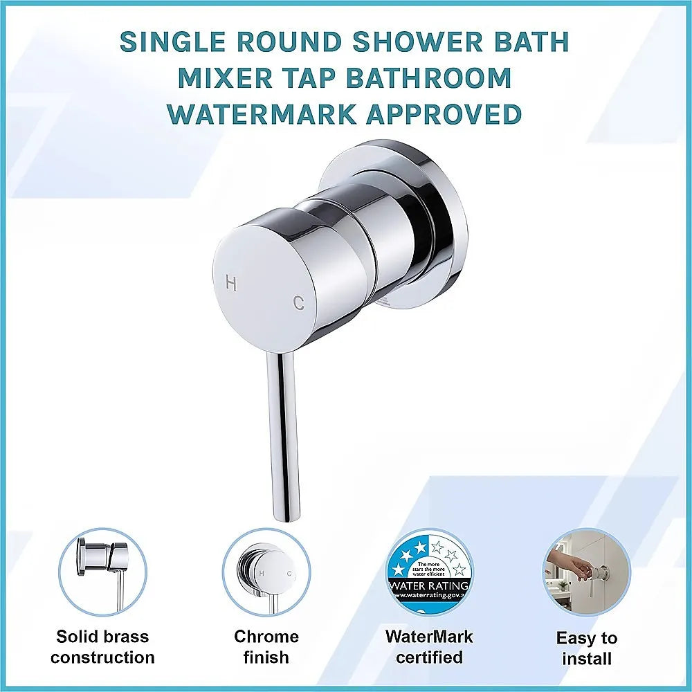 Single Round Shower Bath Mixer Tap Bathroom WATERMARK Approved - Image 3