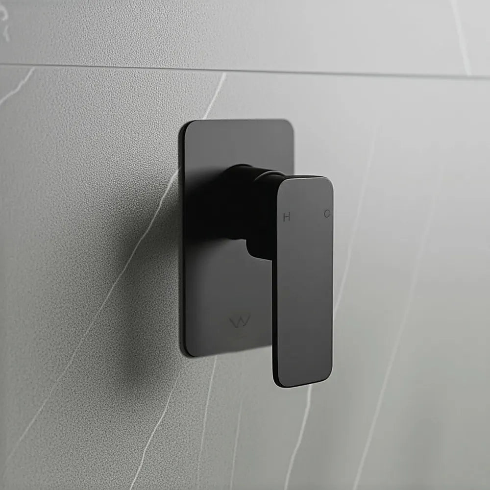 Single Square Shower Bath Mixer Tap Bathroom WATERMARK Approved in Black - Image 2