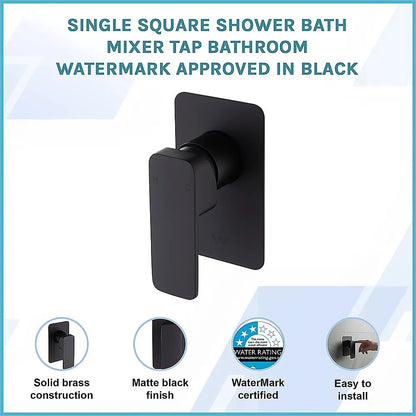 Single Square Shower Bath Mixer Tap Bathroom WATERMARK Approved in Black - Image 3