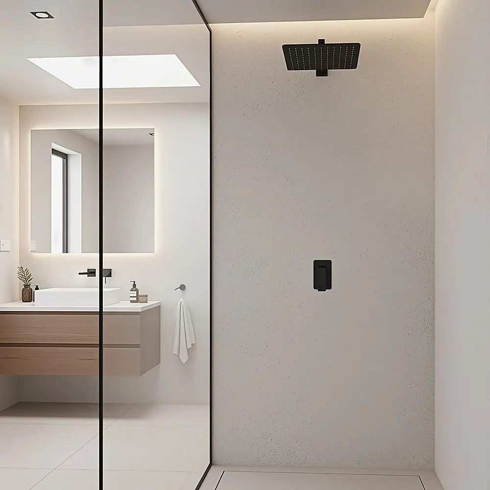 Single Square Shower Bath Mixer Tap Bathroom WATERMARK Approved in Black - Image 7