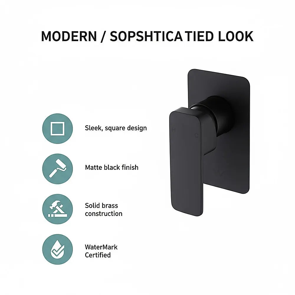 Single Square Shower Bath Mixer Tap Bathroom WATERMARK Approved in Black - Image 9