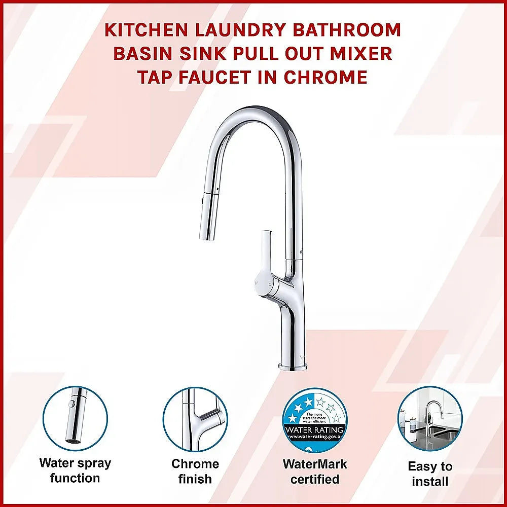 Kitchen Laundry Bathroom Basin Sink Pull Out Mixer Tap Faucet in Chrome - Image 3