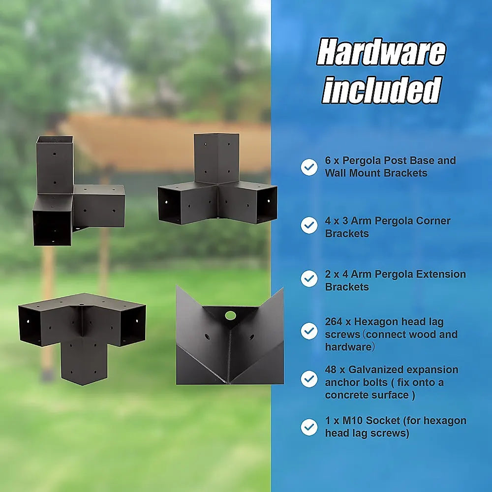 Roof Pergola Gazebo Shed Matte Black Steel Brackets and Coffee Screen DIY Kits - Image 8