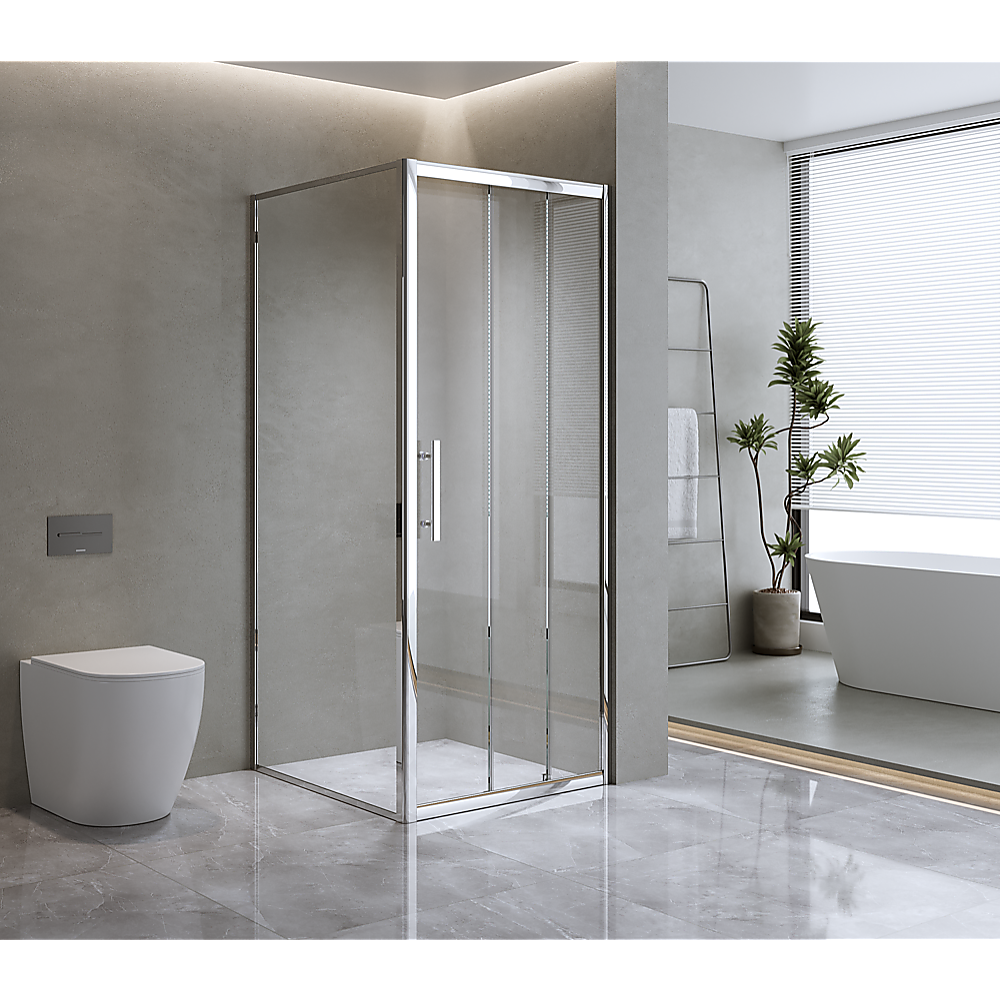 40mm Adjustable Contemporary Corner Sliding Chrome Shower Screen 86x92cm - Image 2