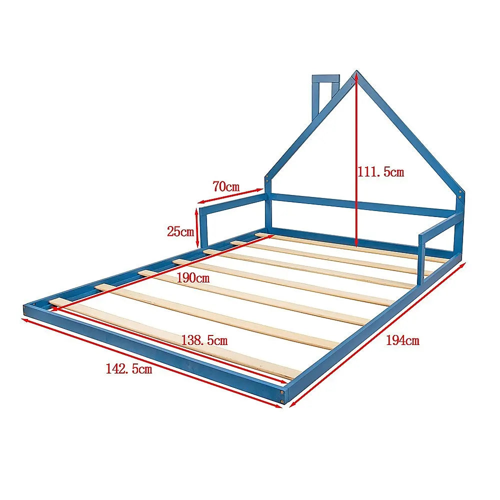 Pine Wood Floor Bed House Frame for Kids and Toddlers - Image 9